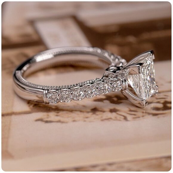 💎 Beautiful Pure Zircon Princess Cut Romantic Wedding Rings for Women, PD416 - Picture 2 of 8